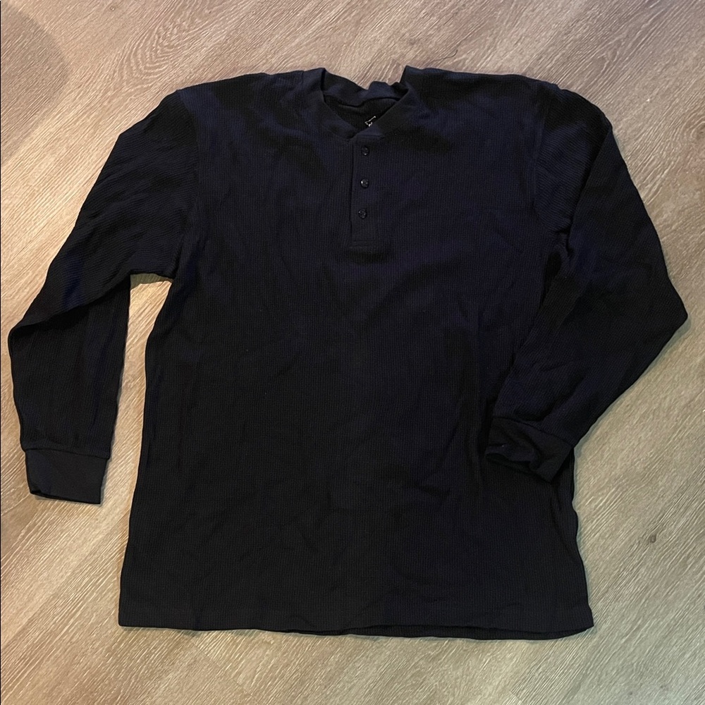Beverly Hills Polo Club Men's Black Long Sleeve Henley Waffle Shirt XXL